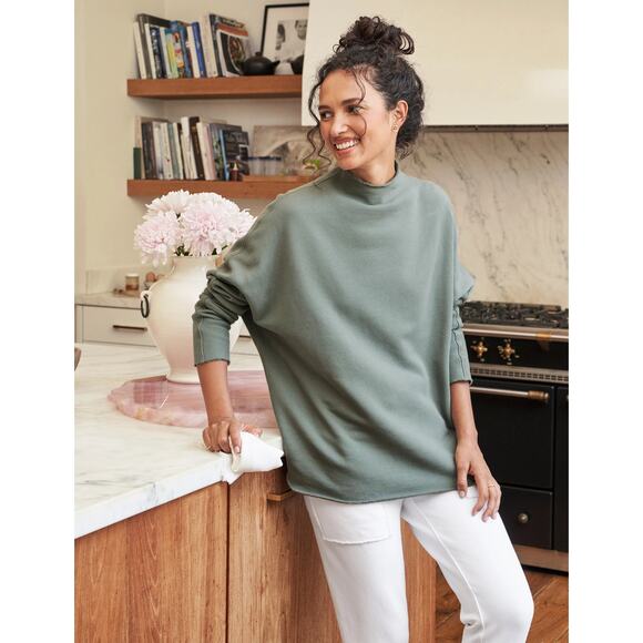 NEW Frank & Eileen Effie Long-Sleeve Funnel Neck Capelet Pine Triple Fleece Sz L - Picture 1 of 7